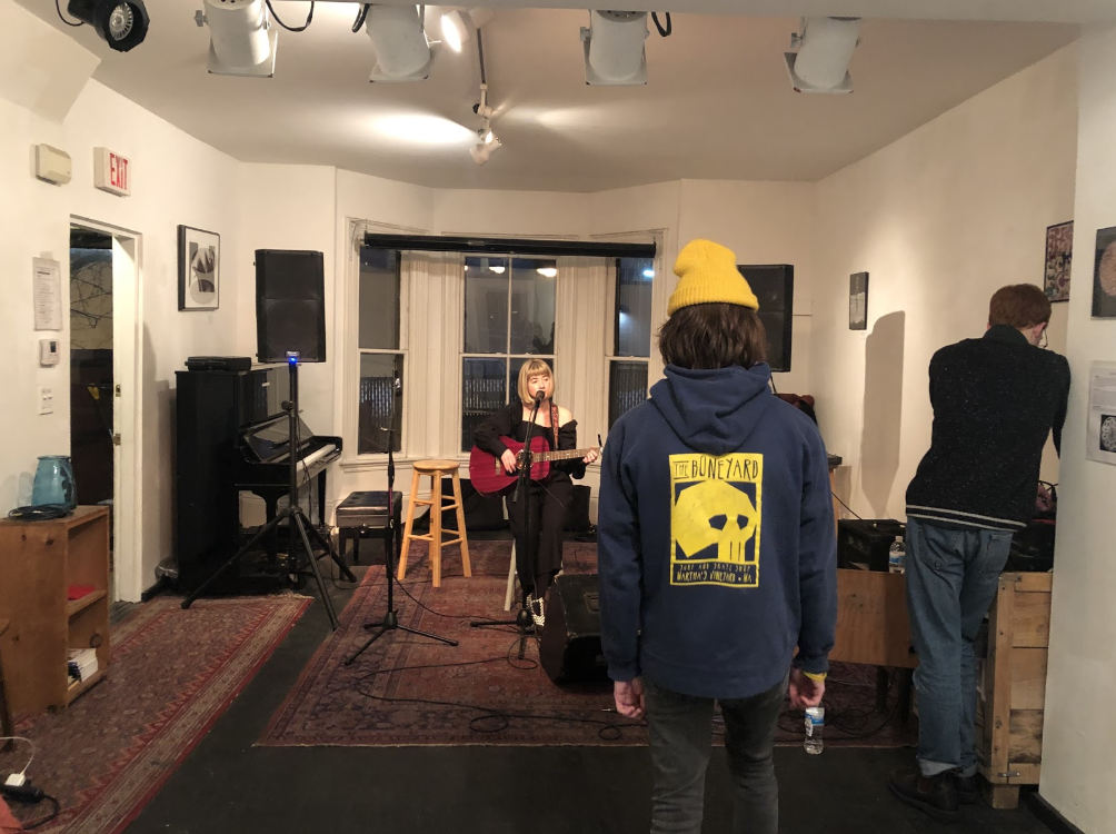 Screen Shot 2019-04-19 at 9.20.06 PM Craig Short sets the levels for folk artist Carol as she prepares for a show at Outpost in March (2019)